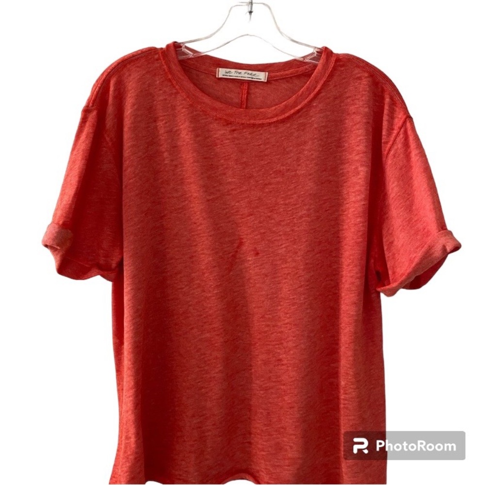 Free People We The Free Orange Heathered T-Shirt With Cuffed Sleeves Rel…